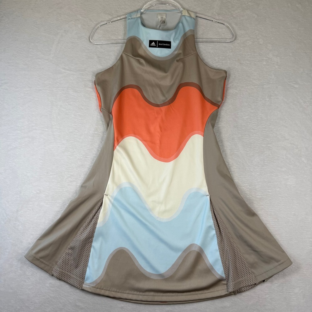 Adidas x Marimekko Women Brown Orange Blue Wave Tennis Dress HU1801 Small